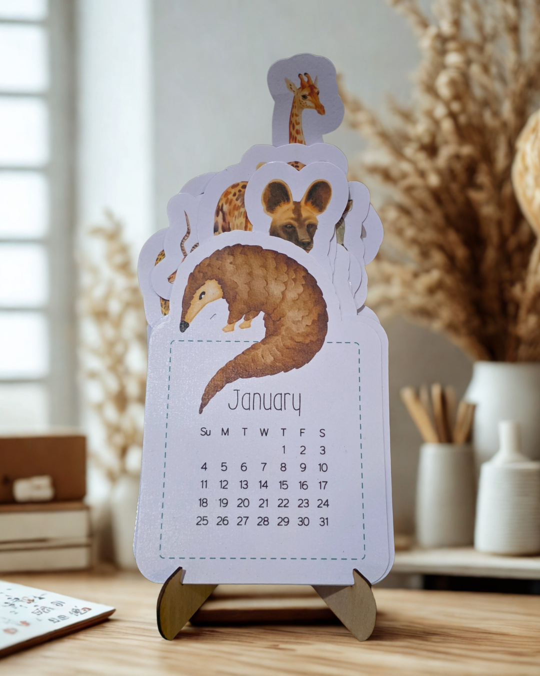 2026 African Animal Desk Calendar on stand