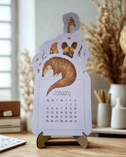 2026 African Animal Desk Calendar on stand